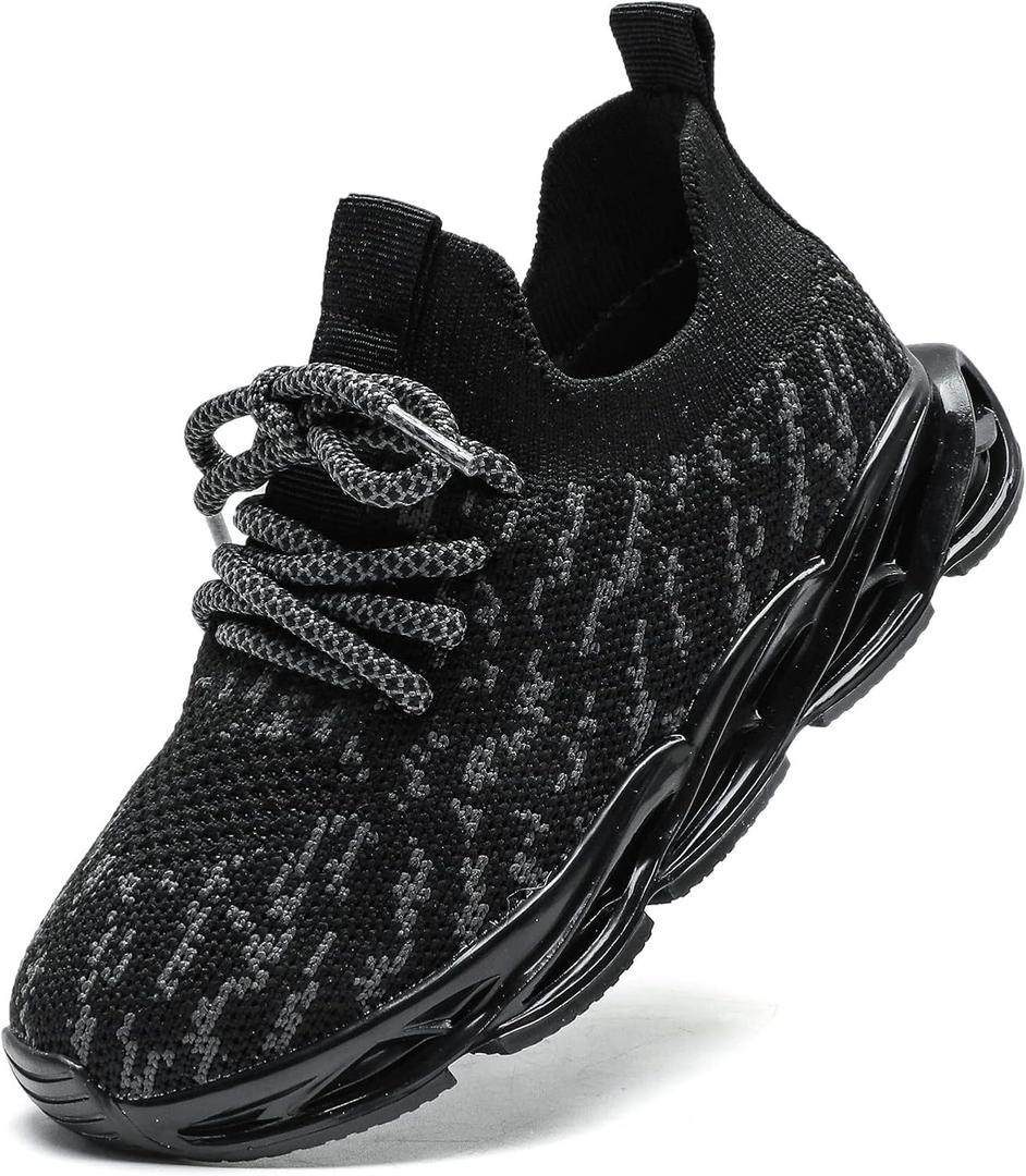 DADAWEN Toddler/Little Kid Boys Girls Lightweight Breathable Sneakers Strap Athletic Tennis Shoes for Running Walking (Black-new Style) Size 8