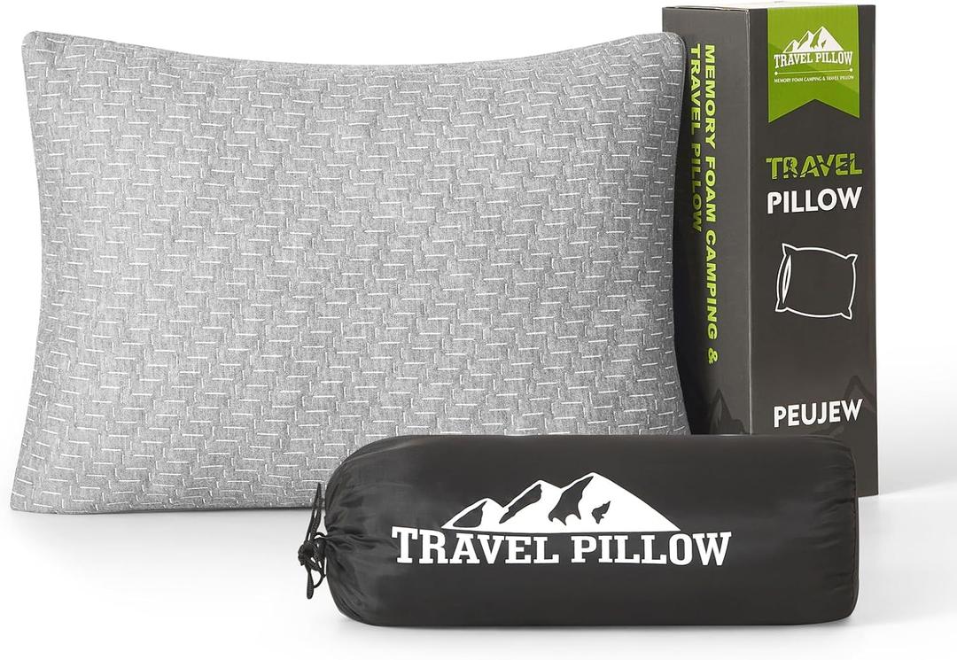 Camping Pillow Shredded Memory Foam Pillow, Compressible Travel Pillow Breathable Cover, Ideal Backpacking Airplane Hiking