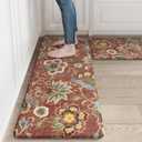 LEEVAN Anti Fatigue Mats for Kitchen Floor 2 Piece,Cushioned Memory Foam Red Kitchen Mats for Floor,Comfort Floral Boho Non Slip Kitchen Floor Mat for Sink,Laundry,Office(17''x29''+17''x47'') (Coral)