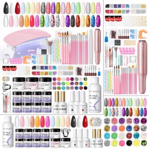 Acrylic Nail Kit for Beginners with Everything ,11 Colors Acrylic Powder Nails Kit Acrylics Set with Drill U V Light 3Pcs Gel Polish 24Pcs Glitter Powders Rhinstones Nail Art Extensions Home Gift Set