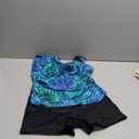 Yonique Women 2 Piece Flowy Tankini Swimsuits with Boyshorts V Neck Swim Tank Tops Bathing Suits Modest Swimwear Blue Green Leave L