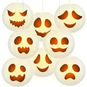 8 Pcs Halloween Ghost Lanterns Light up Ghost Decor 8 Inch Fabric Halloween Lanterns Outdoor Indoor Decorations for Holiday Party Yards Porches Gardens Home Lawn