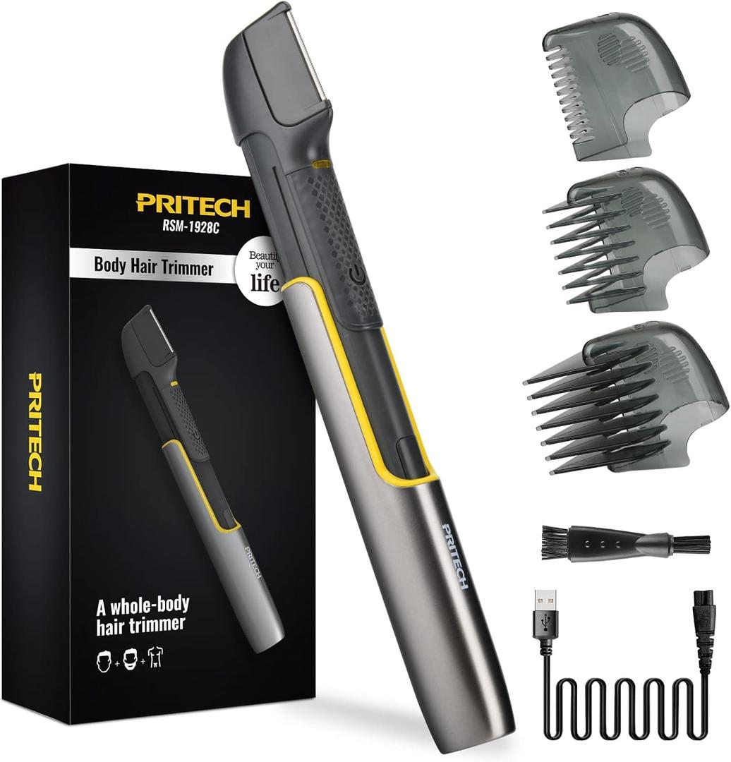 PRITECH Body Hair Trimmer for Men, Body Hair Groomers with Guard Comb, Rechargeable Hair Trimmer for Pubic Area, Back, Face, Legs and Beard