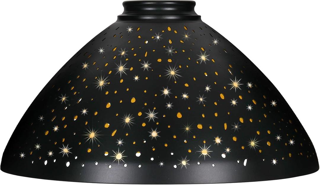 Metal Lamp Shade For Floor Lamp, Etched Stars Torchiere Lamp Shade Replacement, Hanging Light Shade Replacement Parts 10" Metal Etched Stars Lamp Shade Pattern 2 1/4" Fitter, Screw-On, Uno-Type