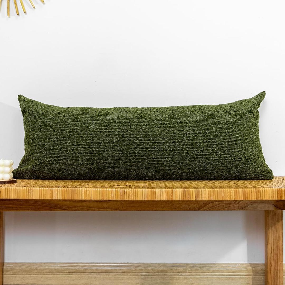 Boucle Lumbar Pillow Cover 14x36 inch, Moss Green Textured Throw Pillow Cover Cushion Case for Sofa Bed Couch Living Room, Pack of 1 (Cover Only)