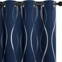 NICETOWN Navy Blue Blackout Curtains Panels for Bedroom, Microfiber Noise Reducing Thermal Insulated Wave Line Foil Print Design Blackout Curtains for Office, Classroom (2 Panels, 52 x 45 Inch)