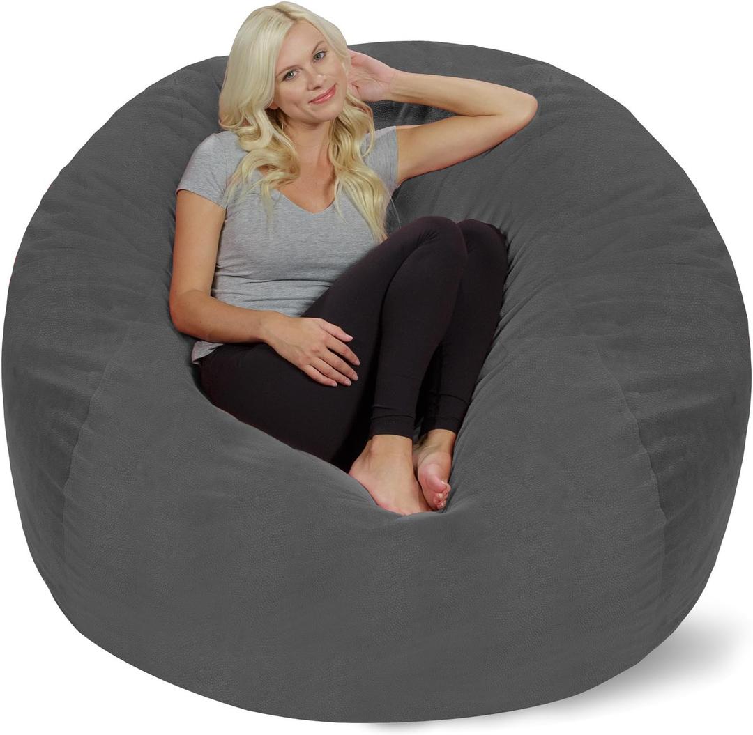 Chill Sack 5' Bean Bag Chair Cover Only Soft Microfiber Replacement Cover for Giant Pouf, Cozy Furniture for Living Room, Dorm & Kids' Rooms, Add Your Own Filling, Durable Cover, Pebble 5 Ft - Gray