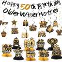 50th Birthday Decorations  Black and Gold Party Supplies with Banner, 9 Honeycomb Centerpieces, 12 Hanging Swirls, Happy 50th Birthday Decorations for Men and Gifts for Him
