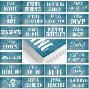 24 Design Blue Baby Shower Photo Booth Props Set Baby Shower Photo Booth Kit Decorations, Waterproof Multi Color Double Sided Printed DIY Selfie Photoshoot Party Supplies