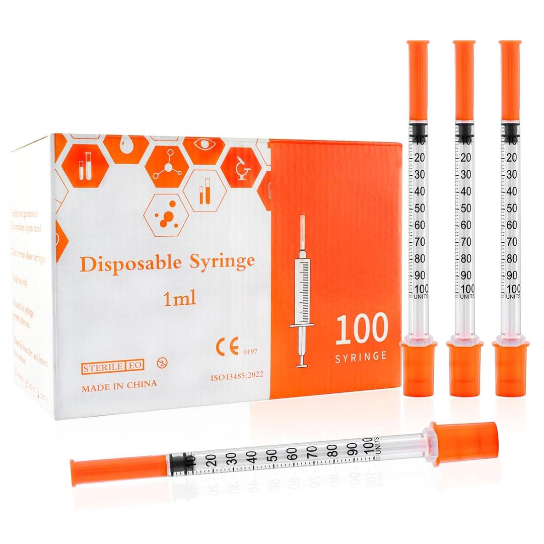 1ml Syringe with 30Ga 1/2in Needle, Individually Wrapped, Pack of 100