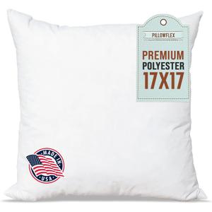 Pillowflex Premium Polyester Throw Pillow Insert - 17x17 Ultra Soft Small Square Throw Pillow, Couch Sham, Lumbar, Back, Sofa - Machine Washable - Decorative Accent Form - 12 Soft Pillow