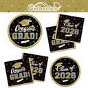 Class of 2026 Graduation Party Supplies - Serve 16 with Black and Gold Graduation Decorations Disposable Paper Plates and Napkins Set, for Congrats Grad Decorations and Favors