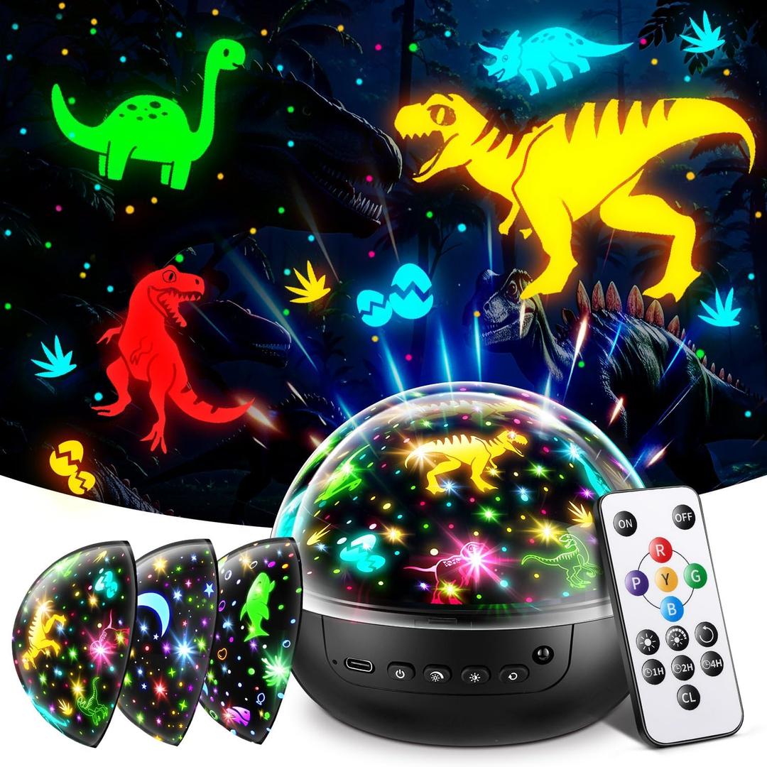 Staryou Dinosaur Toys for Kids 3-5, Remote+3 Films+93 Effects Dinosaur Toys for Kids 2-4, 3 Timer+5 Brightness 3 Year Old Boy Gift, Rotate 3 Year Old boy Birthday Gift, Boys Christmas Gifts Boys (Black)