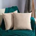 Stellhome Set of 2 Decorative Linen Throw Pillow Cover Square Burlap Farmhouse Cushion Cover for Bedroom, 20 x 20 inch (50 cm), Beige