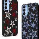 2 Pack Cute Star Phone Case for Samsung Galaxy A15 5G 6.5",Cool Aesthetic Y2K Cases Y3K Blue Stars Design Cover for Women Girls Teens,Black Silicone Shockproof Protective Funda for Samsung A15 5G