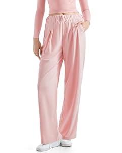 SUUKSESS Women Wide Leg Pants Elastic High Waisted Work Pants Flowy Palazzo Trouser Pants (Pink, M)