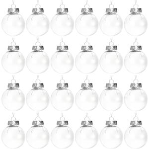 24 Pack Clear Plastic Fillable Ornament Balls with Strings,2.4 inch Removable Top Hanging Ornaments Ball, DIY Plastic Ornaments Round Balls, Perfect for Decoration On Christmas Trees, Wedding, Party