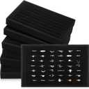 JaGely 6 Pcs Jewelry Ring Tray 7 Slots Ring Organizer Stackable Holder for Jewelry Display Drawer Insert for Dresser Earring (Black)