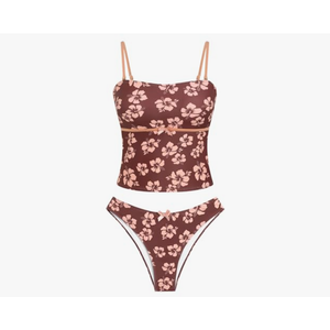 ZAFUL Tankini Swimsuits for Women Bow Tie Side Bathing Suits Tummy Control High Cut Two Piece Bikini Sets, L