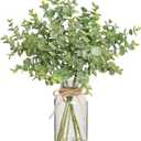 Zheart Fake Eucalyptus Stems in Glass Vase with Faux Water, 14" Artificial Plants Eucalyptus Leaves for Shelf Desk Bathroom Farmhouse Room Coffee Table Home Decor (Sage Green)
