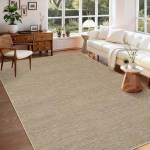Outdoor Easy Jute Rug 5x7 Washable Non Slip Indoor Outdoor Easy Jute Rug Modern Solid Color Neutral Paito Stain Resistant Throw Carpet for Porch Kitchen Bedroom Living Room Backyard, Tan