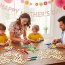 Wovnet 48 Pcs Mother's Day Craft Kits Make You Own Mother's Day Wood Craft Kit DIY Coloring Wooden Art and Crafts with Gem Stickers for Mom's Birthday Gifts Party Decoration Hanging Ornaments