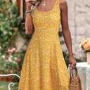 FENSACE Summer Dresses for Women Sleeveless Knee Length Floral Tank Dress (Yellow, XL)