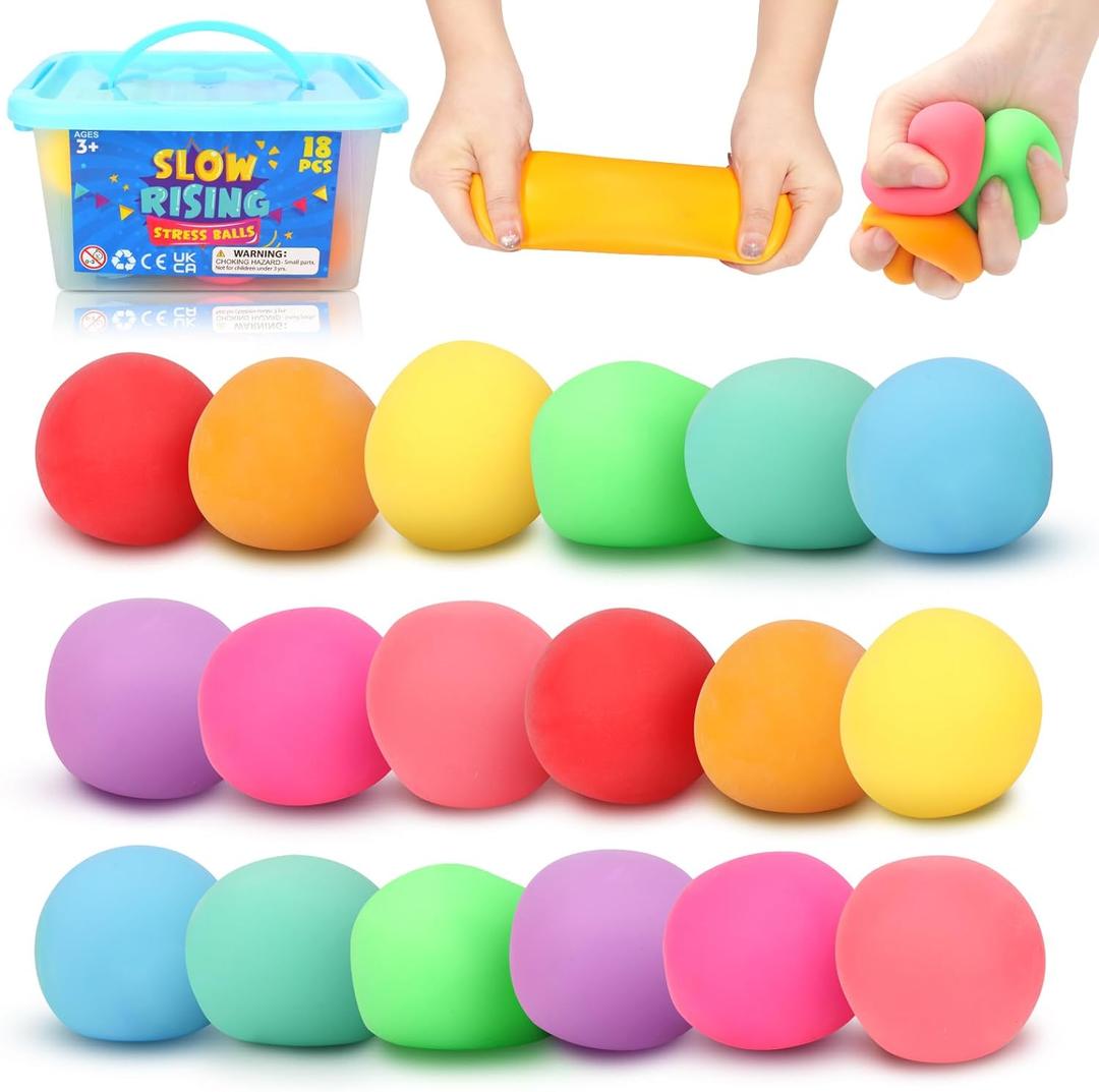 Squishy Stress Balls Fidget Toys: 18 Pack Mini Stress Balls for Kids Adults - ADHD Tools Sensory Fidget Toys - Quiet Fidgets for Anxiety Office Classroom Prize - Christmas Stocking Stuffers for Kids