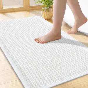 Smiry Waffle Bath Mat 24x17, Extra Soft Absorbent Bathroom Rugs, Non Slip Machine Washable Quick Dry Bath Rugs for Bathroom Floor, Tub, Shower, Home Decor Accessories, White