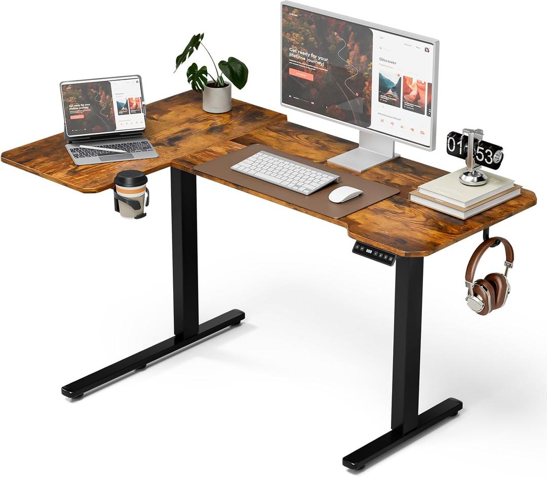 L Shaped Electric Standing Desk,51x31.5 Reversible,Rustic Brown