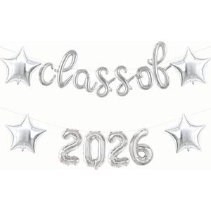 2 x Silver Class of 2026 Balloons 16 Inch Graduation Balloons Class of 2026 Balloon with Star Balloons for Graduation Decorations 2026