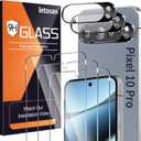 letosan 3 Pack for Google Pixel 10 Pro Screen Protector Tempered Glass + 3 Pack Camera Lens Protector, Military Grade Shatterproof, 9H Hardness, Fingerprint Unlock,Case Friendly 6.3 Inch