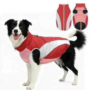 UNIPUP Dog Coats for Large Dogs with Harness Built in, Waterproof Dog Jacket Warm Pet Winter Coat Snowsuit for Cold Weather, Reflective Fleece Windproof Jacket, Red, U-LDMF01L, Large(chest:24in), Red