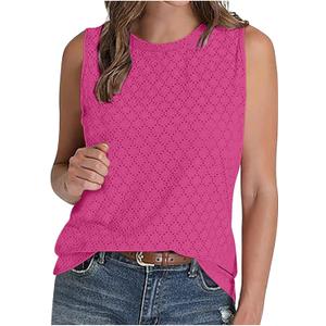 Womens Tank Tops Eyelet Loose Casual Summer Tops Crew Neck Basic Sleeveless Shirts Trendy 2025 Dressy Tanks for Women (XL, Hot Pink)