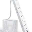 15 FT Flat Extension Cord with 12 AC Outlets with 3 USB Ports (1 USB C), 1875W 15A 14 Gauge 3 Prong, 1080J Long Surge Protector Power Strip, On-Off Switch, Mountable for Home Office Garage Workshop