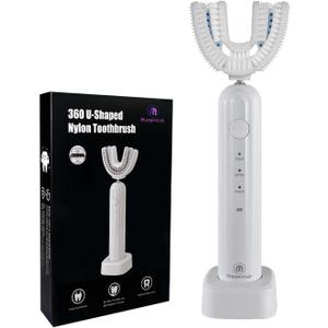 Ultrasonic U Shaped Toothbrush for Adults, Electric Toothbrush for 360-degree Cleaning with Wireless Charging, Waterproof IPX7, 3 Modes for Teeth Whitening(White)