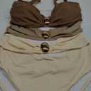 Verdusa Women's Sexy One Piece Swimsuit Ruched Cut Out Color Block Swimwear Bathing Suit (Medium, Brown Beige)