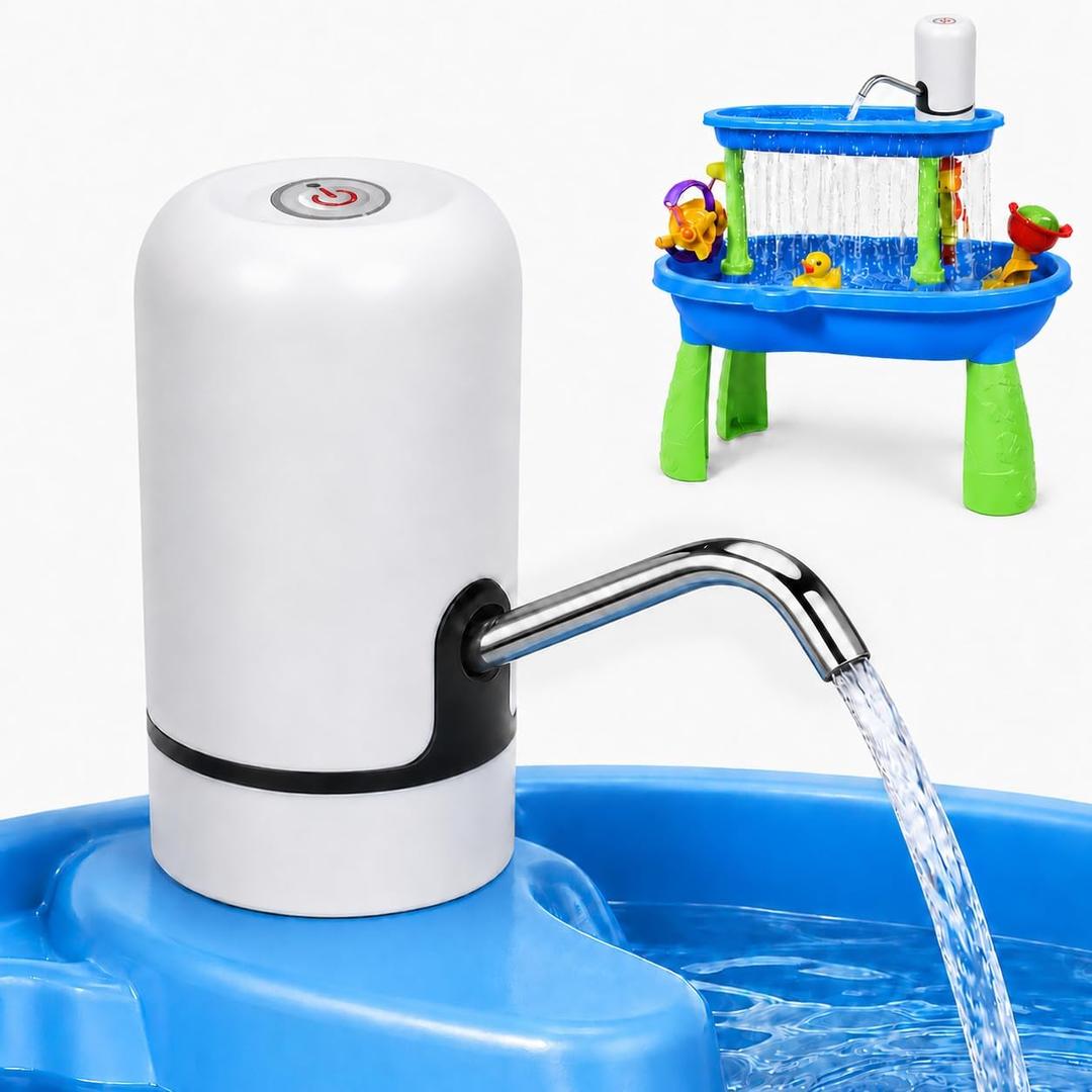 Water Table Pump for Kids - Rechargeable Kids Water Pump for Table with 3 Hours Continuous Flow, Easy Install Portable Water Table Accessories for Summer Outdoor Water Play (White)