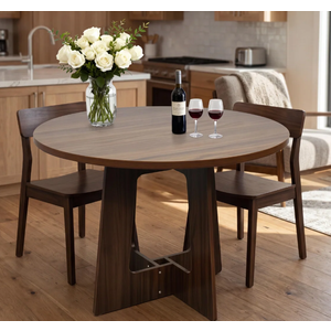 Garvee Round Dining Table for 4, 43.3'' Kitchen Table for Dining Room, Circle Farmhouse Kitchen Tables, Wood Dinner Tables for Living Room, Apartment, Small Spaces, Walnut