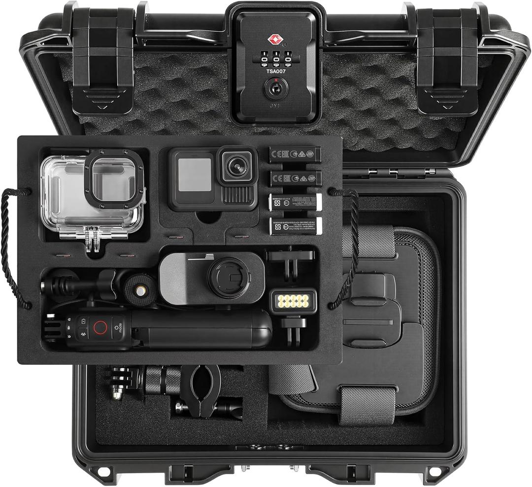 Case Organizer for GoPro Hero 13, Lockable TSA Dual Layer Waterproof Hard Carrying Case for GoPro Hero 12/11/10/9/8/Media Mod/Volta/Creator Edition/Action Camera and Other Accessories