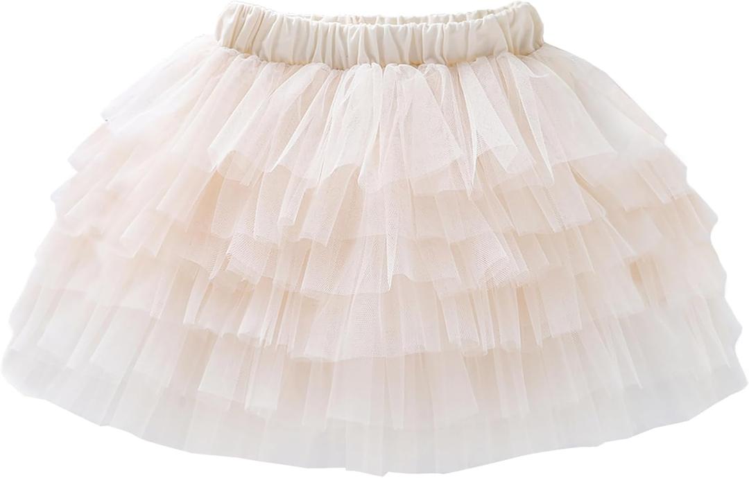 LYSMuch 12M-4T Baby Girl Tulle Skirt Toddler Tutu Skirt Six-Layer Birthday Outfit (18-24 Months, Beige)