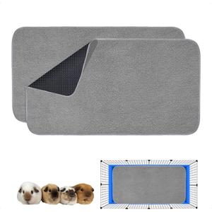 Guinea Pig Cage Liner, 2 Pack - Washable, Reusable, Leakproof Fleece Bedding Pads for Small Animals with Anti-Slip Bottom - for C&C 2X4 Area, Gray