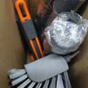 Floor Scrub Brush with Long Handle, 3 in 1 Scrape and Heavy-Duty Stiff Bristle Scrubber Brush for Cleaning Shower Bathroom, Patio, Pool, Garage, Kitchen, Wall and Deck (Gray, 1 Pack)