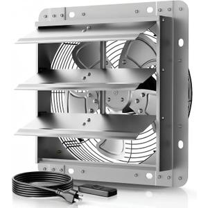 14 Inch Shutter Exhaust Fan, 5-Blade 3500 CFM Wall Vent Fan with Ball Bearing Motor, Automatic Shutter, Built-in Switch for Garage Workshop Barn Ventilation