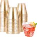 JOLLY CHEF 100 Pack 9 oz Gold Plastic Cups, Disposable Gold Glitter Plastic Cups Perfect for Wedding Thanksgiving, Christmas Party Cups