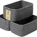 MiniArk Small Storage Baskets for Organizing | Closet Organizer Bins | Shelf Toy Basket | Woven Rope Baskets | Cube Decorative Box | Shallow Basket | 11.5x7.5x4.7” | 3 Packs Dark Gray