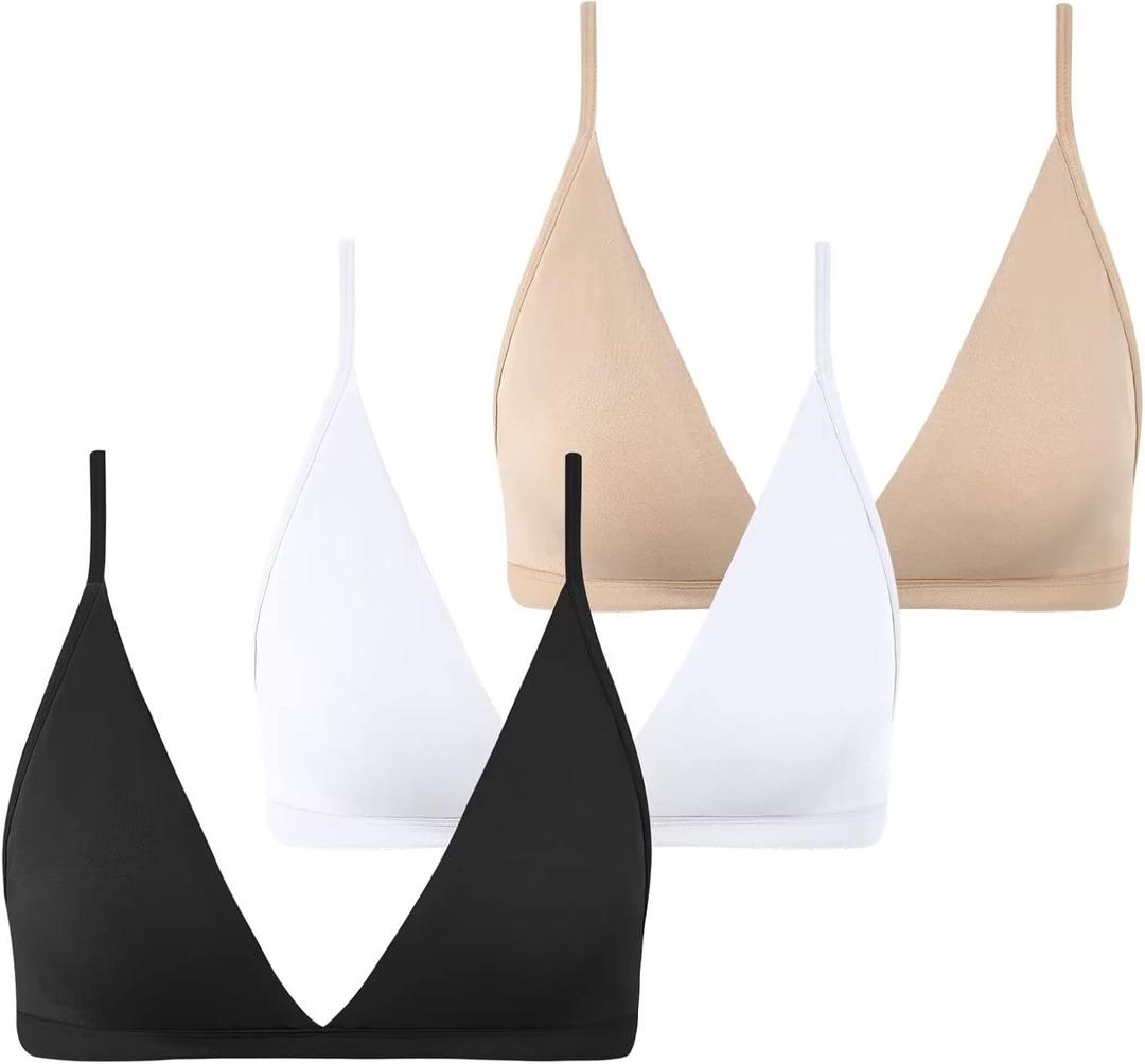INIBUD Bralette for Women Removable Padded Bra Yoga Seamless V Neck Triangle Adjustable Straps Wireless (Medium, Black+off-white+creanm)