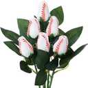 Suhine 6 Pcs Baseball Football Soccer Volleyball Rose Bulk Artificial Sports Flower Decor for Graduation Wedding Party Sports Theme Rose Bouquet Gift for Girl Coach Team Player Fan (Baseball Color)