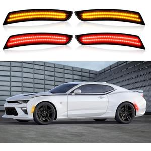 Bestview 4PCS LED Side Marker Lights for Chevrolet Camaro 2016-2023: Amber Front & Red Rear Fender Side Marker, Smoked Lens Bumper Marker Lamps, Waterproof Driver & Passenger Side Bumper Lights