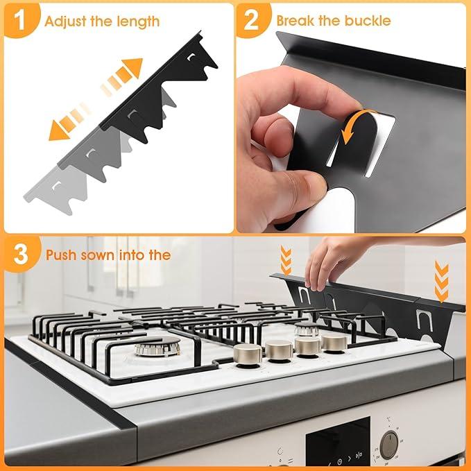Stove Gap Covers Stainless Steel, 2 Pack Stove Gap Filler Easy Retractable Length 13.8" to 27.5", Width 0.79" ALMCALS Stove Gap Guards Range Trim Kit, Heat Resistant Guard Between Stove Top & Counter, Black